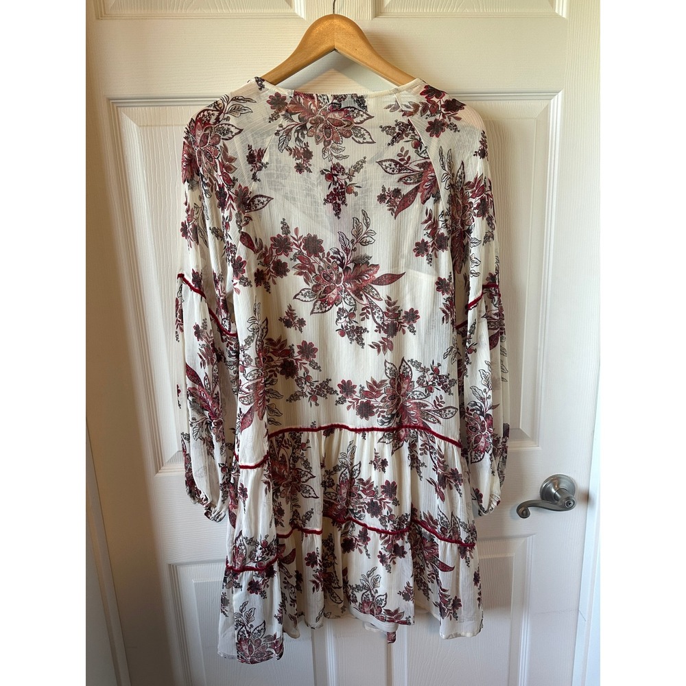 Great Jones Cream Floral Print Long Sleeve Tiered Mini Dress Women's M - Picture 5 of 7
